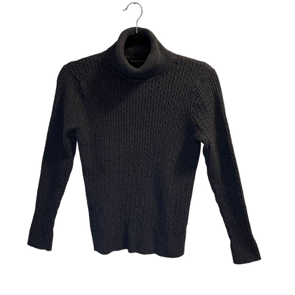 Jeanne Pierre Size S Turtleneck Cable Knit Pullover Sweater Dark Grey Warm Cozy